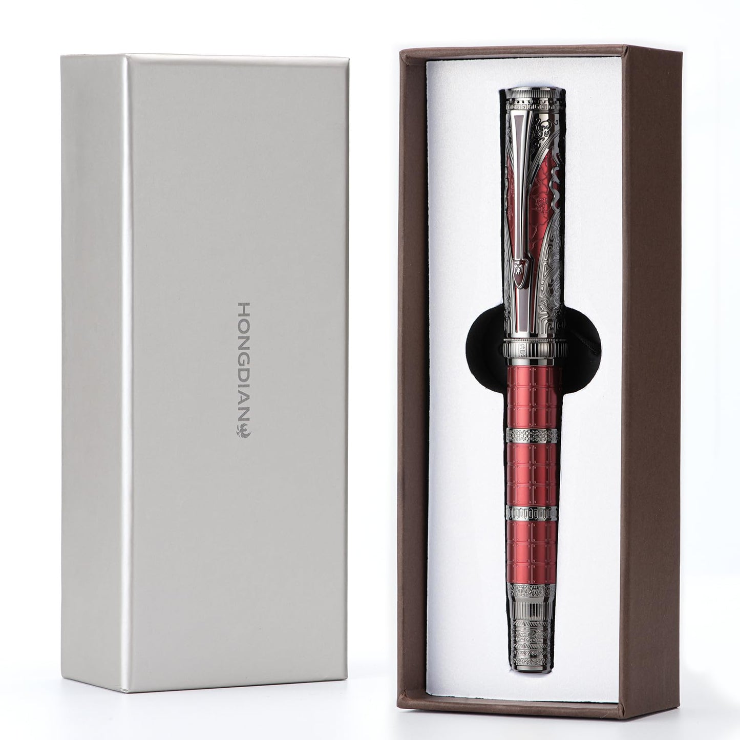 D5 Qin Dynasty Fountain Pen - Retro Chinese Totem Engraving, Smooth Writing - Pen Box Set