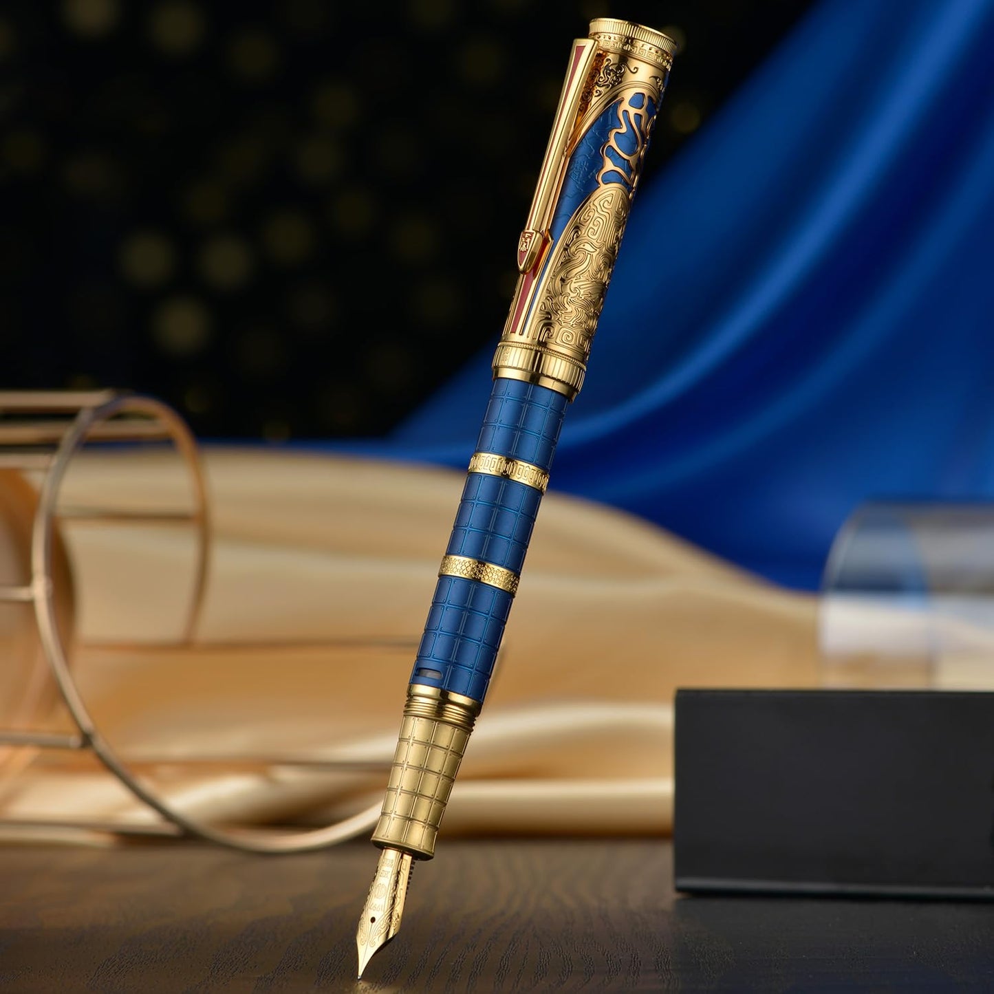 D5 Qin Dynasty Fountain Pen - Retro Chinese Totem Engraving, Smooth Writing - Pen Box Set