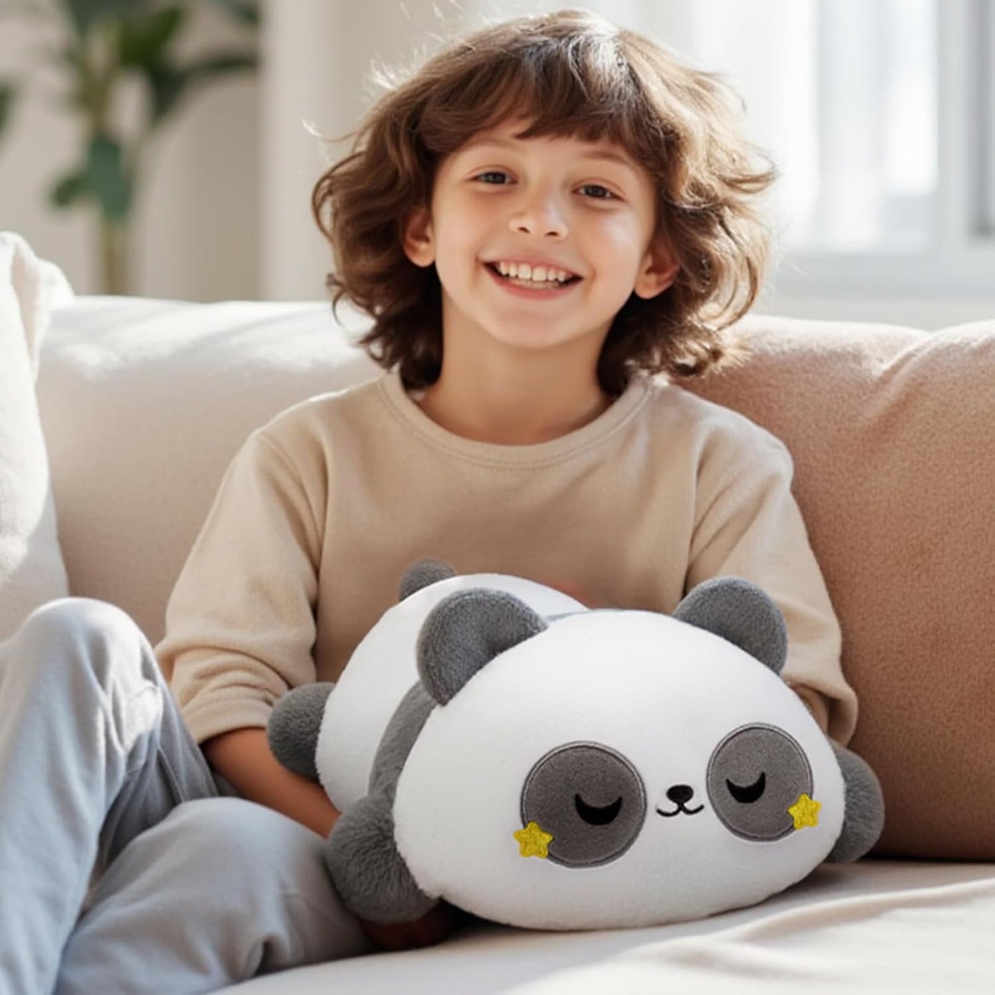 Kawaii Grey Panda Plush Pillow – 13"