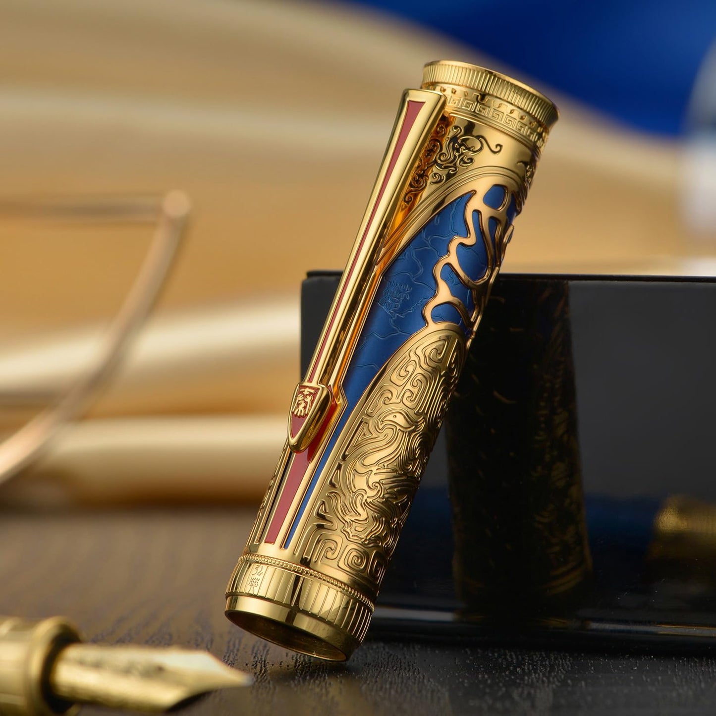 D5 Qin Dynasty Fountain Pen - Retro Chinese Totem Engraving, Smooth Writing - Pen Box Set
