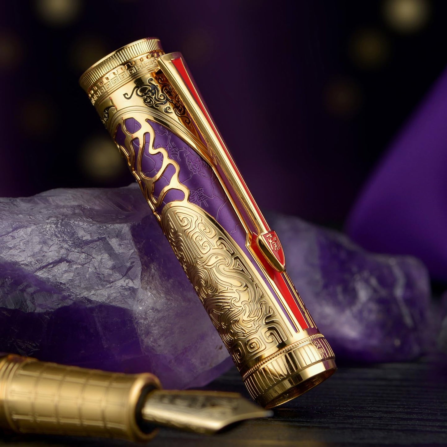 D5 Qin Dynasty Fountain Pen - Retro Chinese Totem Engraving, Smooth Writing - Pen Box Set