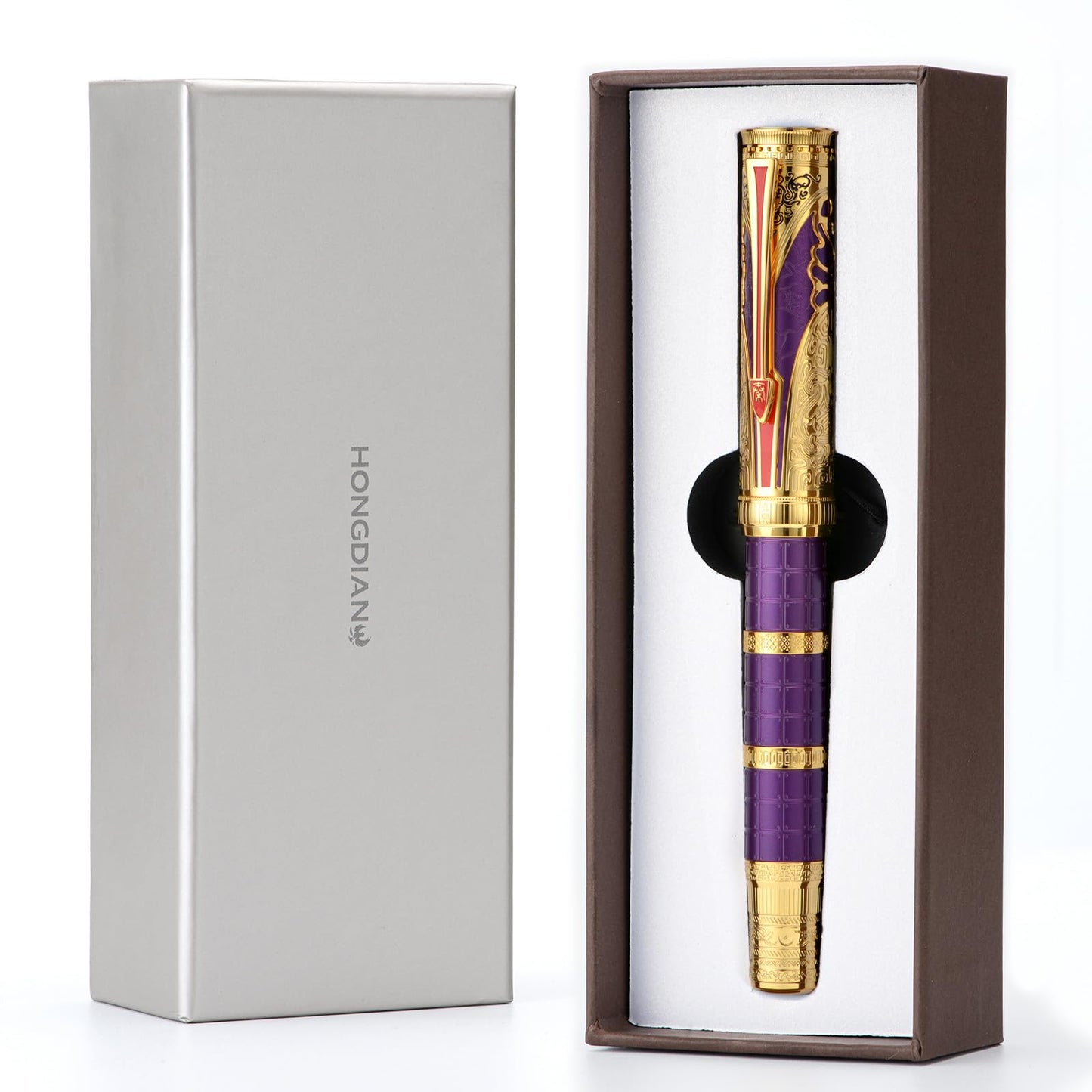 D5 Qin Dynasty Fountain Pen - Retro Chinese Totem Engraving, Smooth Writing - Pen Box Set