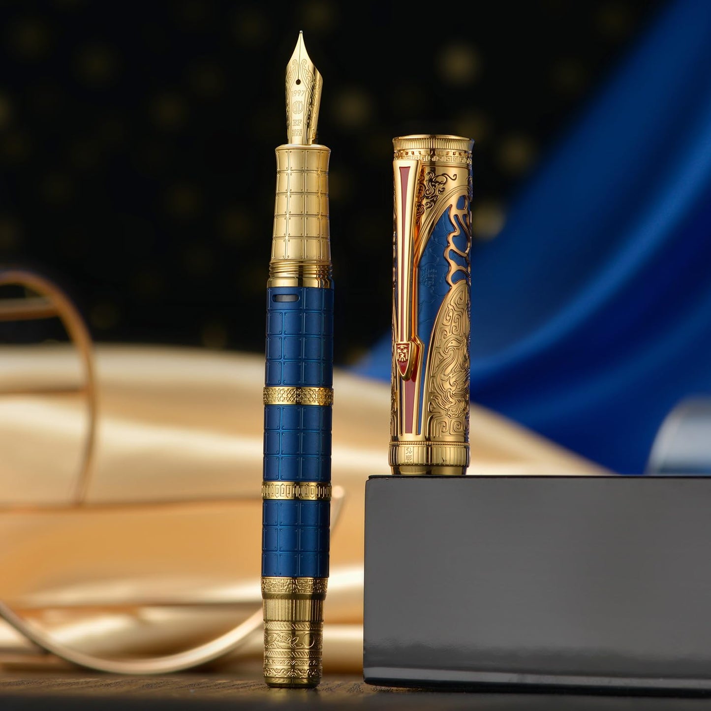 D5 Qin Dynasty Fountain Pen - Retro Chinese Totem Engraving, Smooth Writing - Pen Box Set