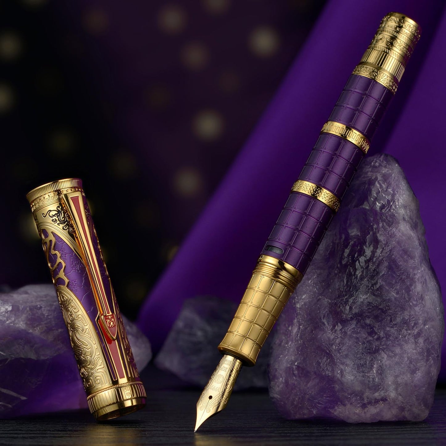 D5 Qin Dynasty Fountain Pen - Retro Chinese Totem Engraving, Smooth Writing - Pen Box Set