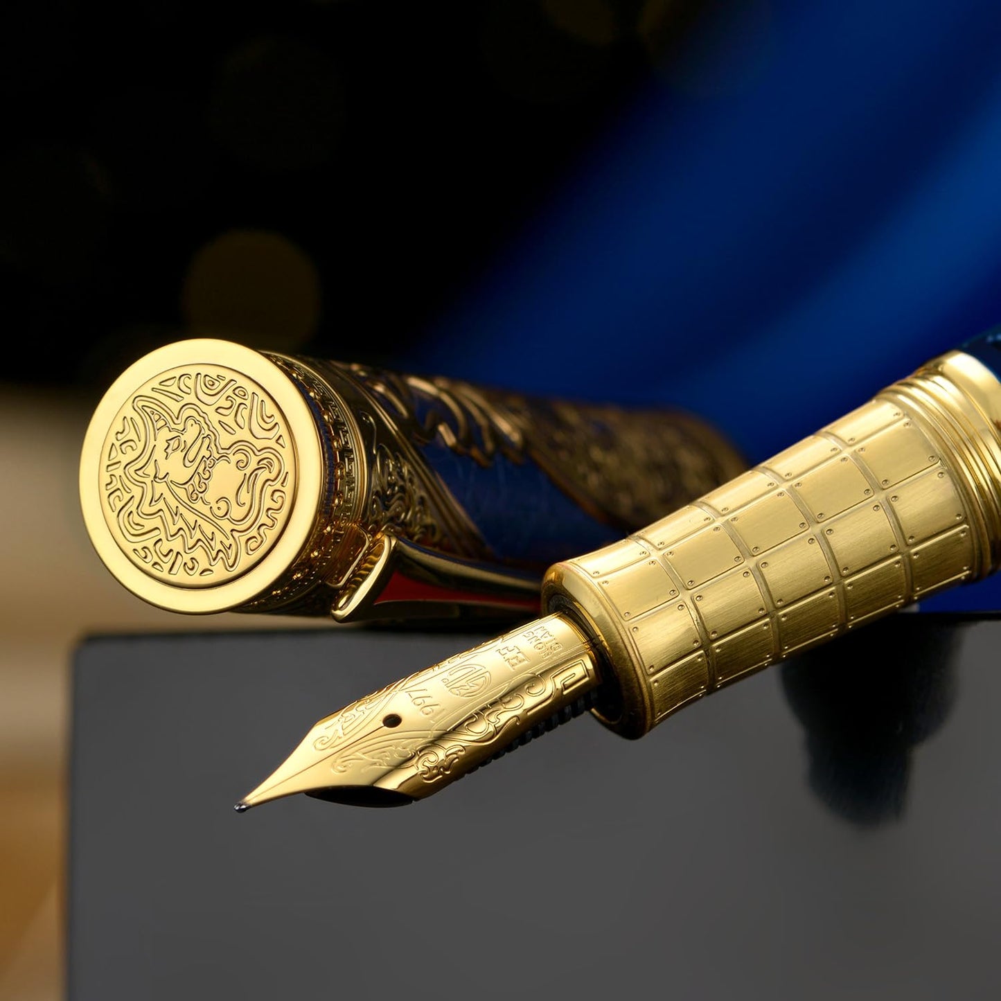 D5 Qin Dynasty Fountain Pen - Retro Chinese Totem Engraving, Smooth Writing - Pen Box Set