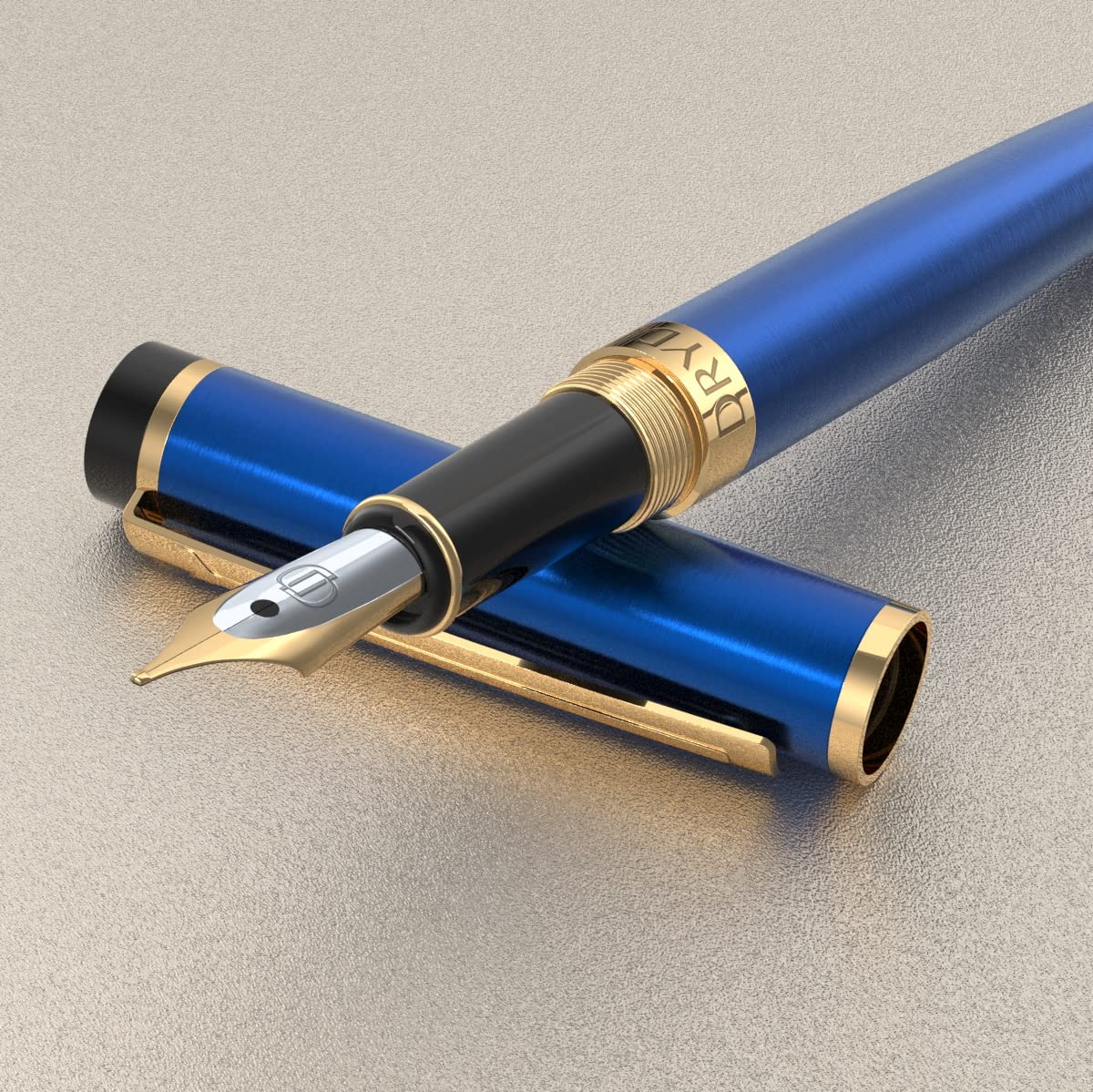 Dryden Designs Fountain Pen Set - Medium and Fine Nibs | Luxury Box, 6 Ink Cartridges - 3 Black 3 Blue, Ink Refill Converter - Intense Black