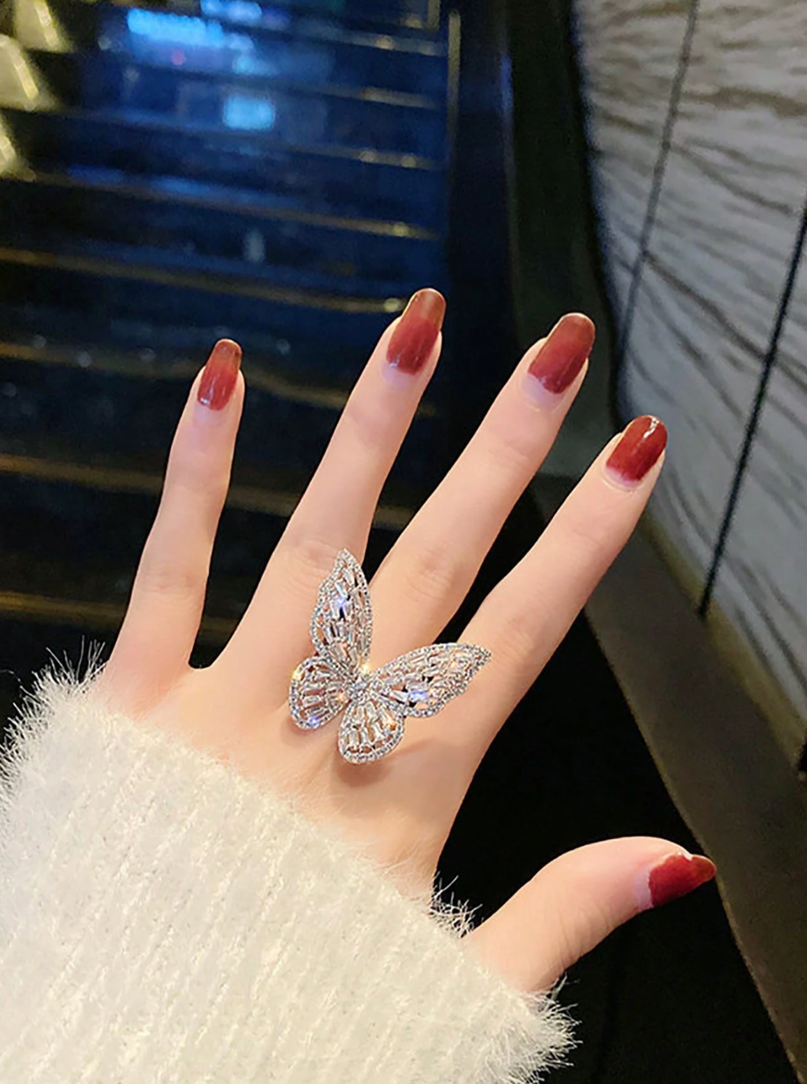 Cubic Zirconia Butterfly Ring – Dainty Adjustable Sparkling Insect-Inspired Jewelry