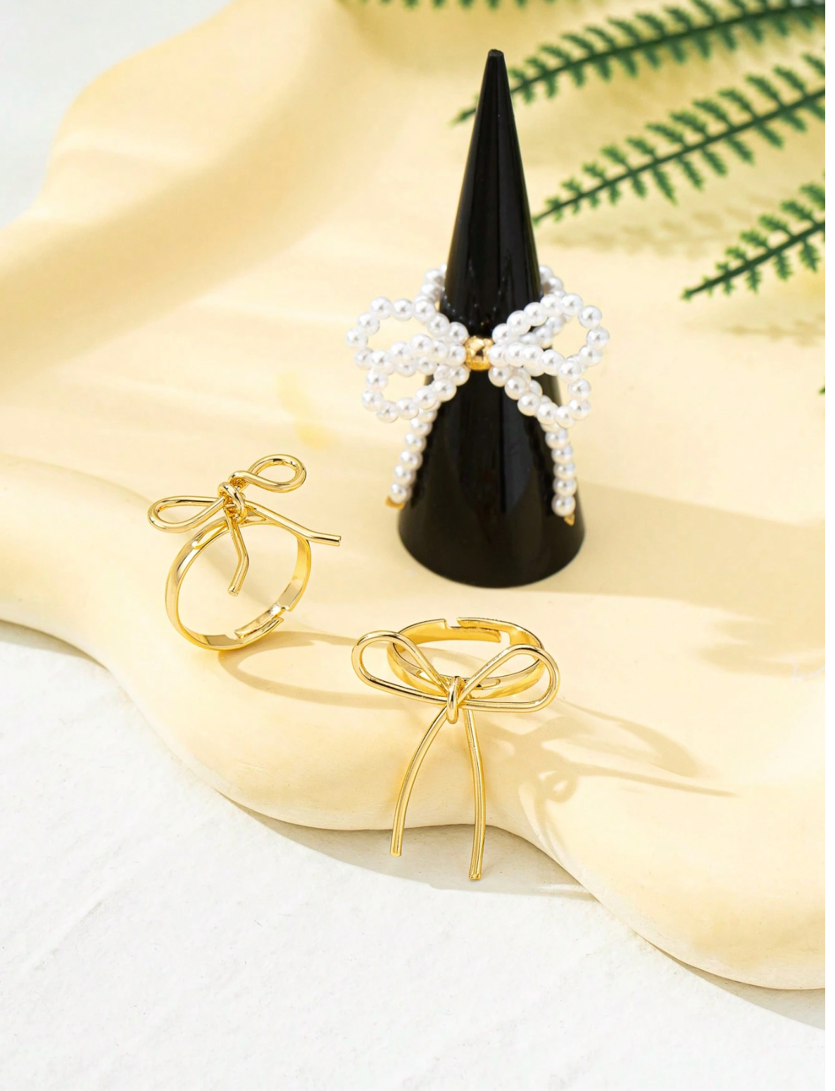 3pcs Bowknot Faux Pearl Rings Set – Double Layer Adjustable Rings for Women | Cute & Stylish Everyday Jewelry | Valentine’s Day Gift