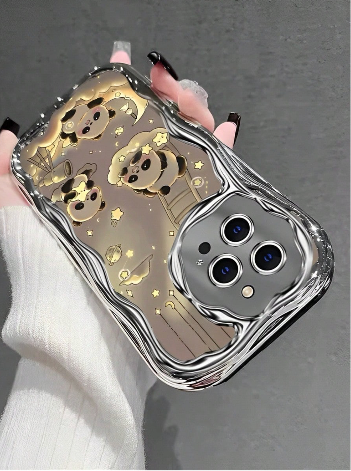 Electroplated Star, Moon & Panda Phone Case – Cute Glossy Protective Cover for iPhone