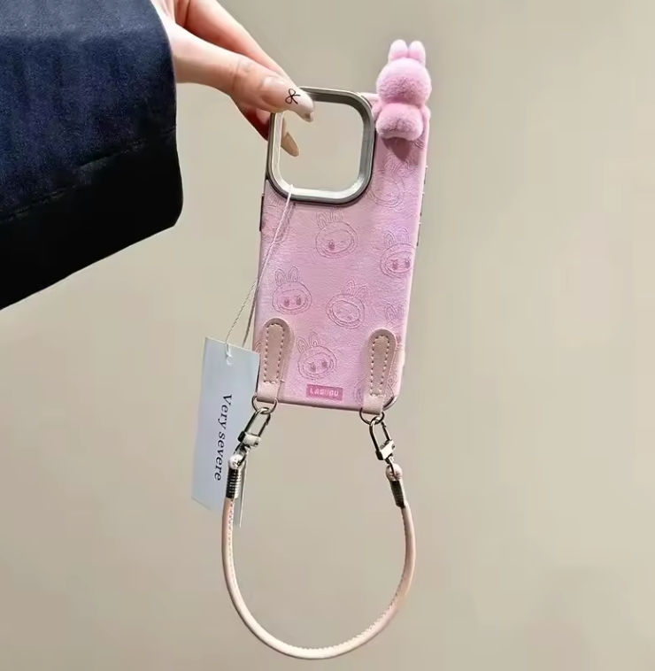 Labubu Handheld Rope Phone Case – Cute Cartoon Protective Case with Detachable Wrist Strap