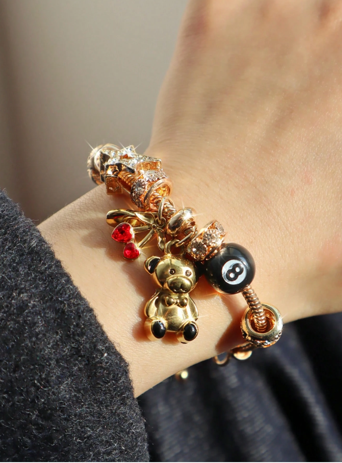 1pc Teddy Bear & Cherry Charm Bracelet – Y2K Adjustable Retro Bracelet with Ballet Shoe Detail, Cute Gift for Girls & Teens