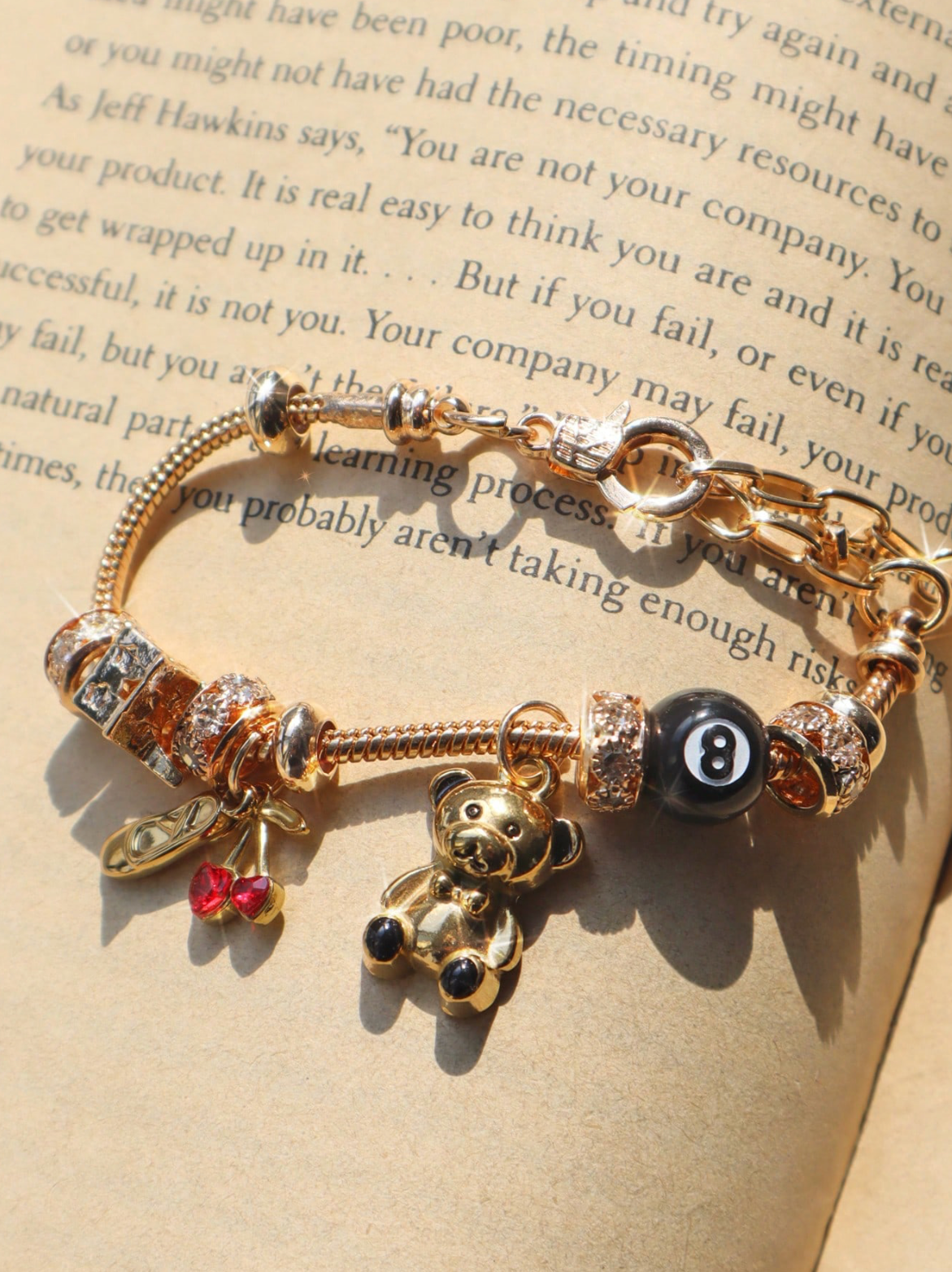 1pc Teddy Bear & Cherry Charm Bracelet – Y2K Adjustable Retro Bracelet with Ballet Shoe Detail, Cute Gift for Girls & Teens