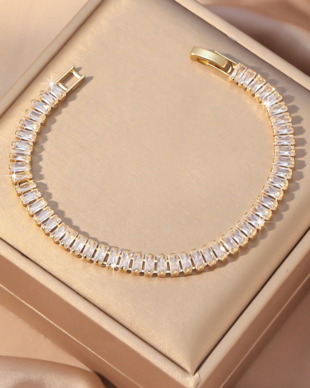 1pc Elegant Sparkling Tennis Square Chain Bracelet