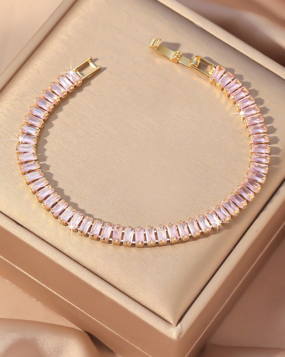1pc Elegant Sparkling Tennis Square Chain Bracelet