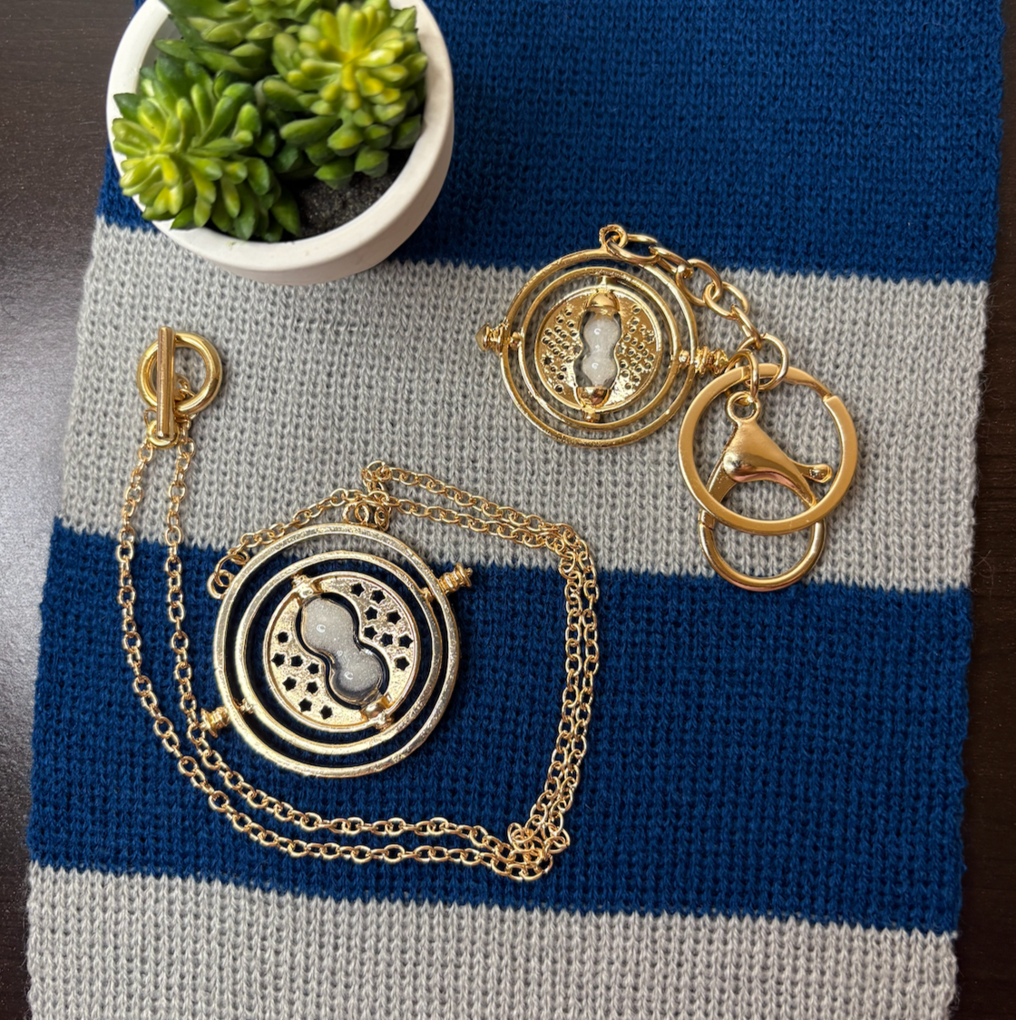 Rotating Hourglass Necklace and Keychain Bundle – Timeless Gift Set