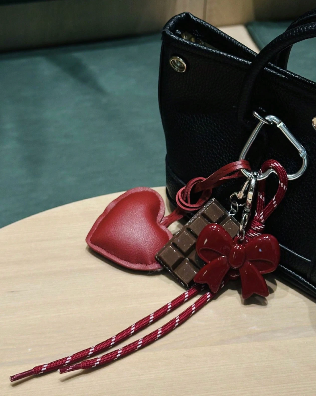 Heart Bow Leather Bag Charm