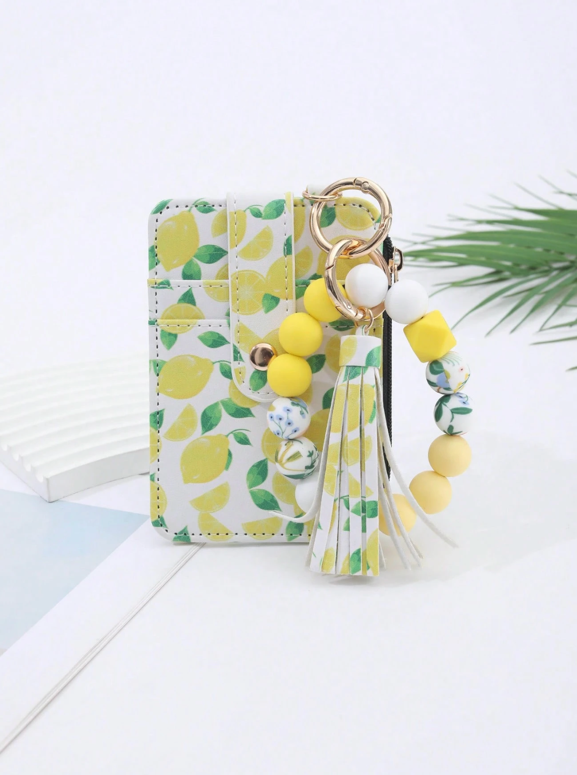 Fruit Print Cardholder Wallet & Silicone Bracelet Keychain Lightweight Transparent Anti-Theft Design