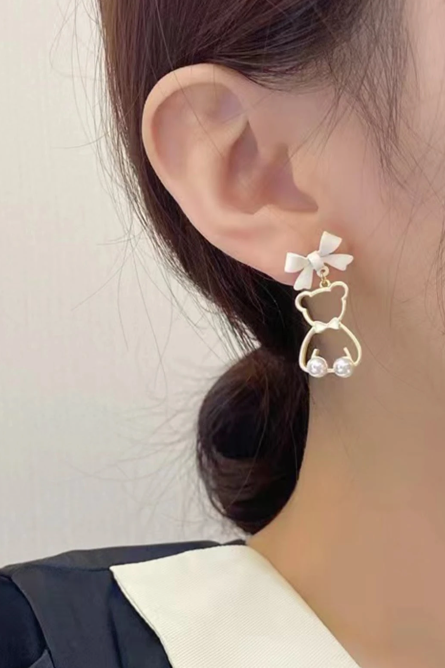 Fashion Bow & Bear Drop Earrings for Women - Adorable Coquette Sweet Trendy Earrings with Secure Hook Closure & Lightweight Comfortable Wear