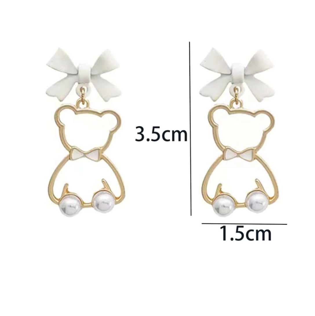 Fashion Bow & Bear Drop Earrings for Women - Adorable Coquette Sweet Trendy Earrings with Secure Hook Closure & Lightweight Comfortable Wear