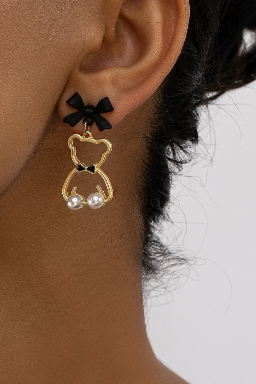 Fashion Bow & Bear Drop Earrings for Women - Adorable Coquette Sweet Trendy Earrings with Secure Hook Closure & Lightweight Comfortable Wear