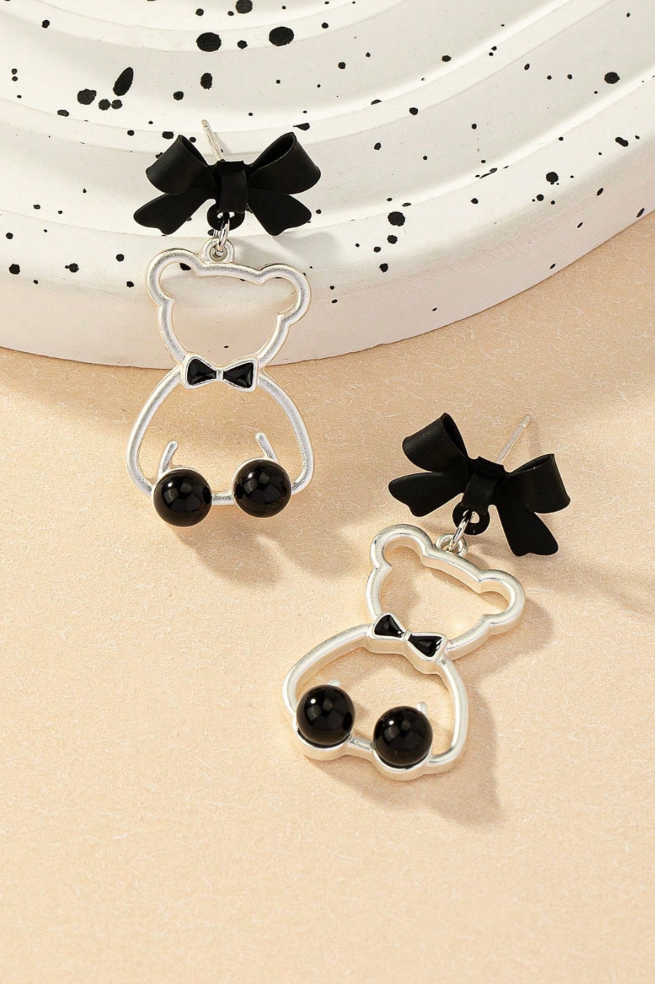 Fashion Bow & Bear Drop Earrings for Women - Adorable Coquette Sweet Trendy Earrings with Secure Hook Closure & Lightweight Comfortable Wear