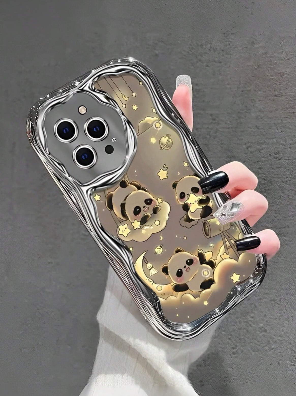 Electroplated Star, Moon & Panda Phone Case – Cute Glossy Protective Cover for iPhone