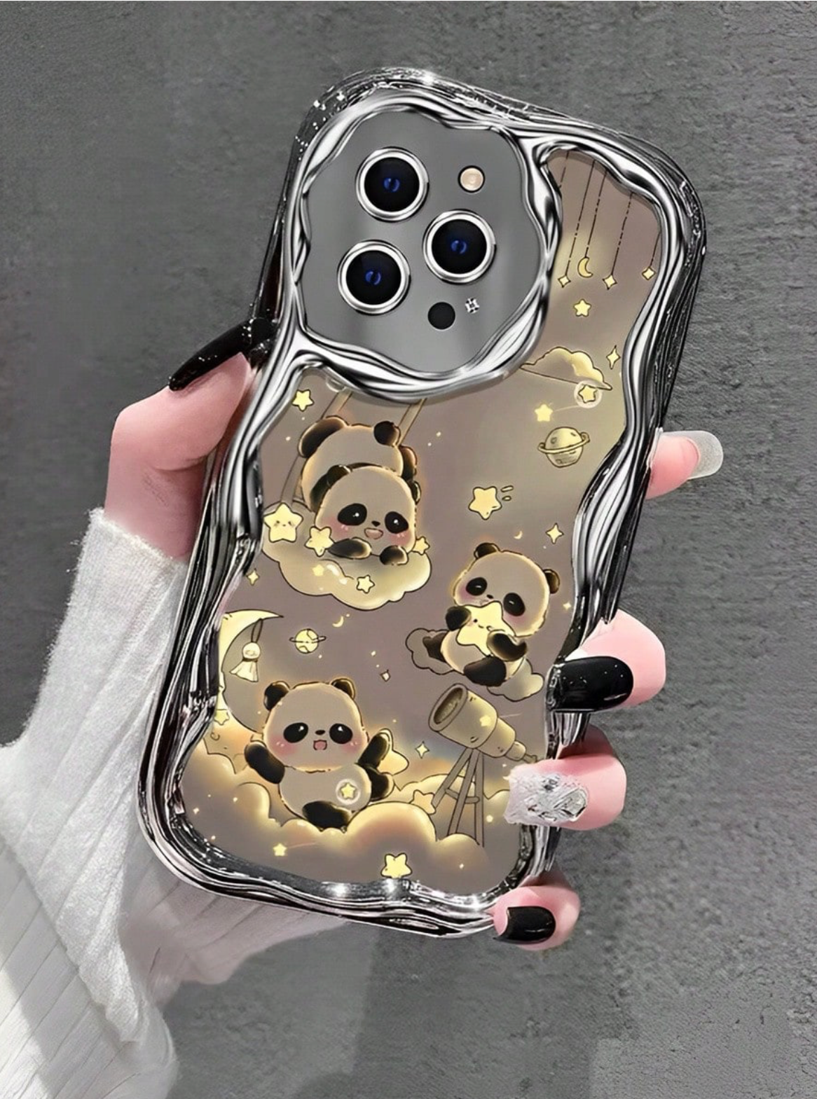 Electroplated Star, Moon & Panda Phone Case – Cute Glossy Protective Cover for iPhone