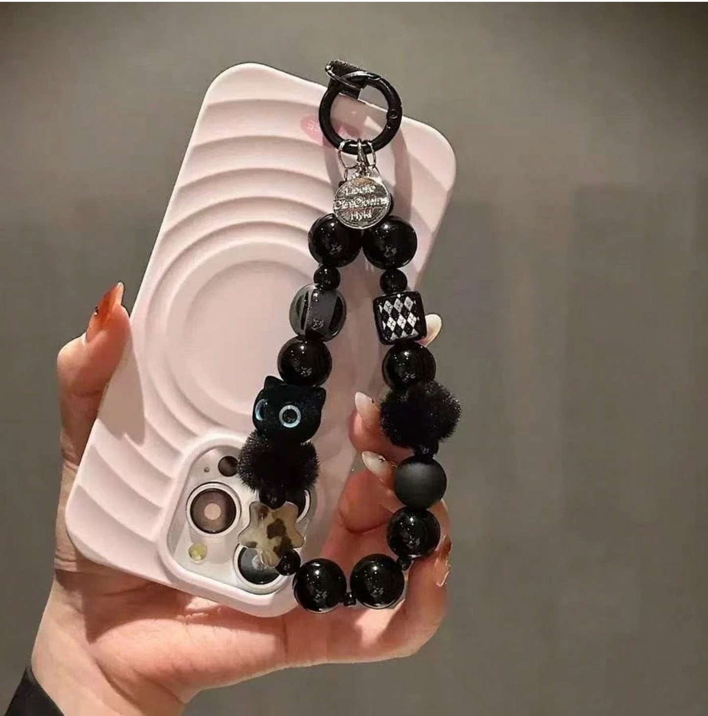 Unique Black Beaded Phone Strap – Wrist Lanyard for Phones, Handbags & Cameras