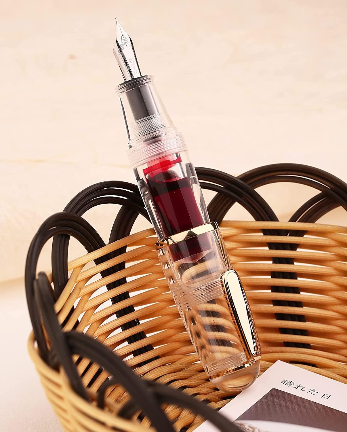 Majohn Q1 Fountain Pen Bent Nib Fude Pen, Little Fat Man Transparent Eyedropper Filling Pocket Pen Large Capacity