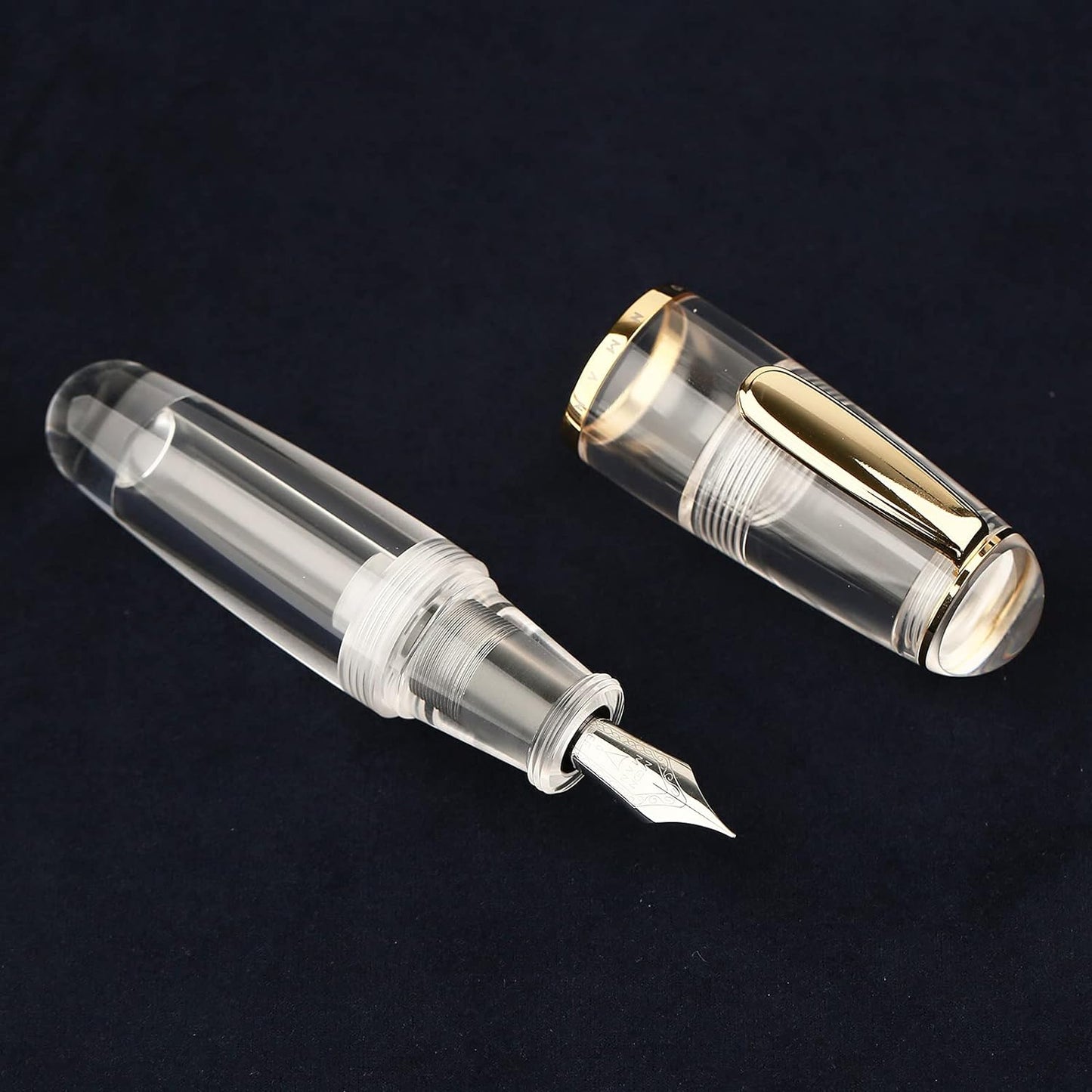 Majohn Q1 Fountain Pen Bent Nib Fude Pen, Little Fat Man Transparent Eyedropper Filling Pocket Pen Large Capacity