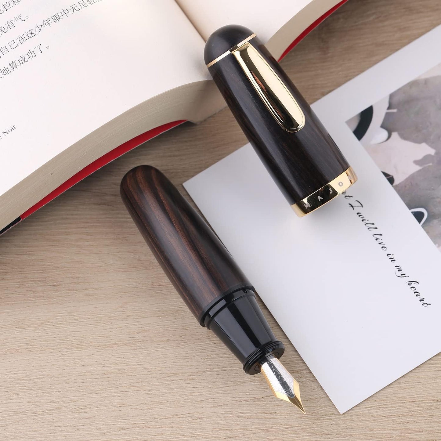 Majohn Q1 Fountain Pen Bent Nib Fude Pen, Little Fat Man Transparent Eyedropper Filling Pocket Pen Large Capacity