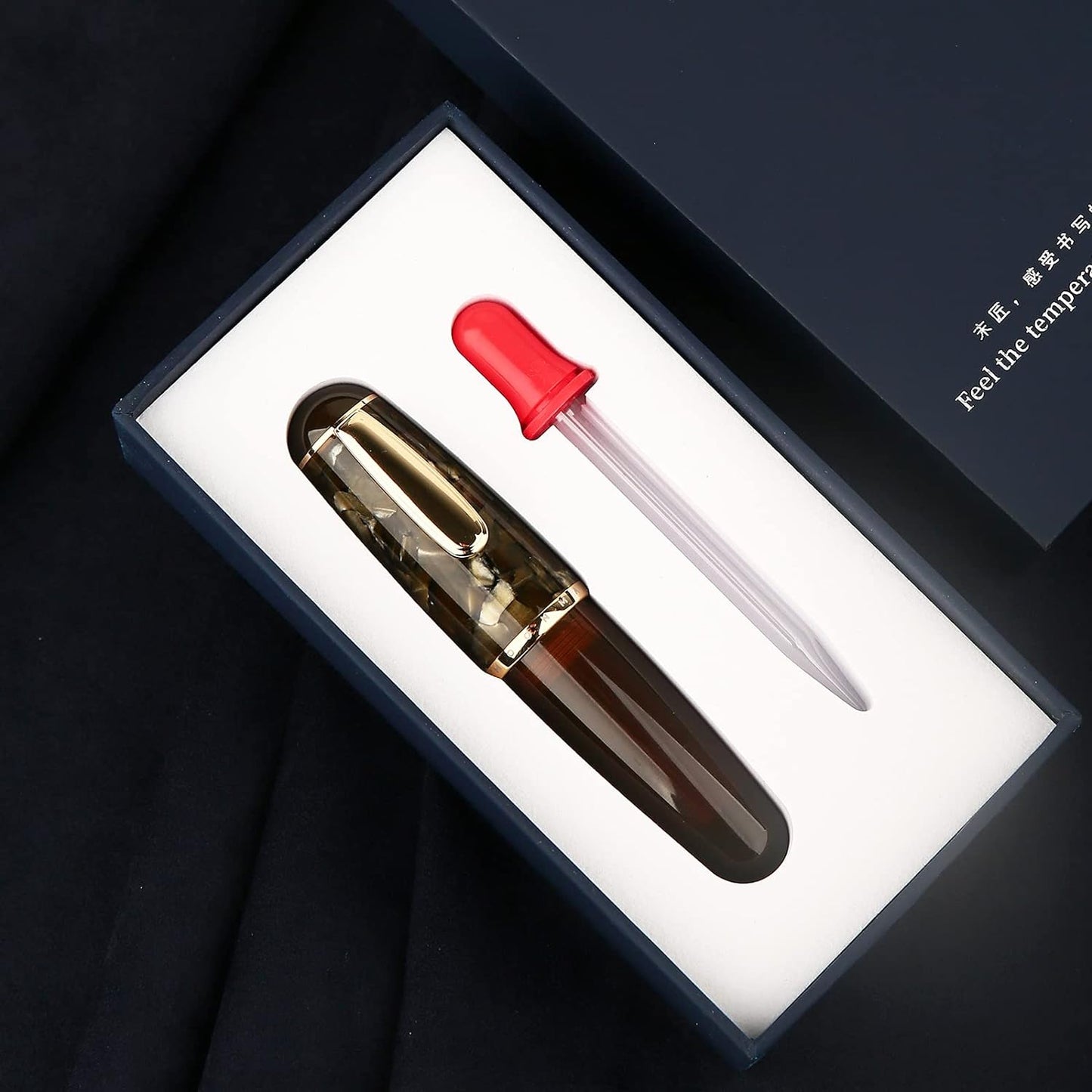 Majohn Q1 Fountain Pen Bent Nib Fude Pen, Little Fat Man Transparent Eyedropper Filling Pocket Pen Large Capacity
