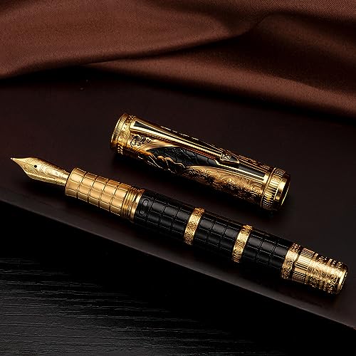 D5 Qin Dynasty Fountain Pen - Retro Chinese Totem Engraving, Smooth Writing - Pen Box Set