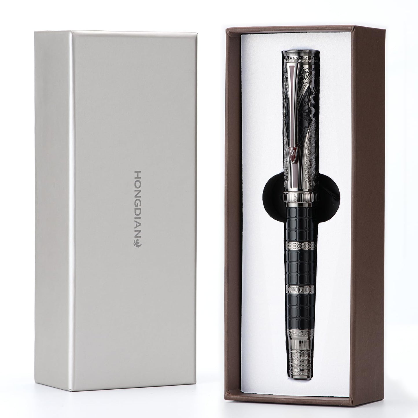 D5 Qin Dynasty Fountain Pen - Retro Chinese Totem Engraving, Smooth Writing - Pen Box Set