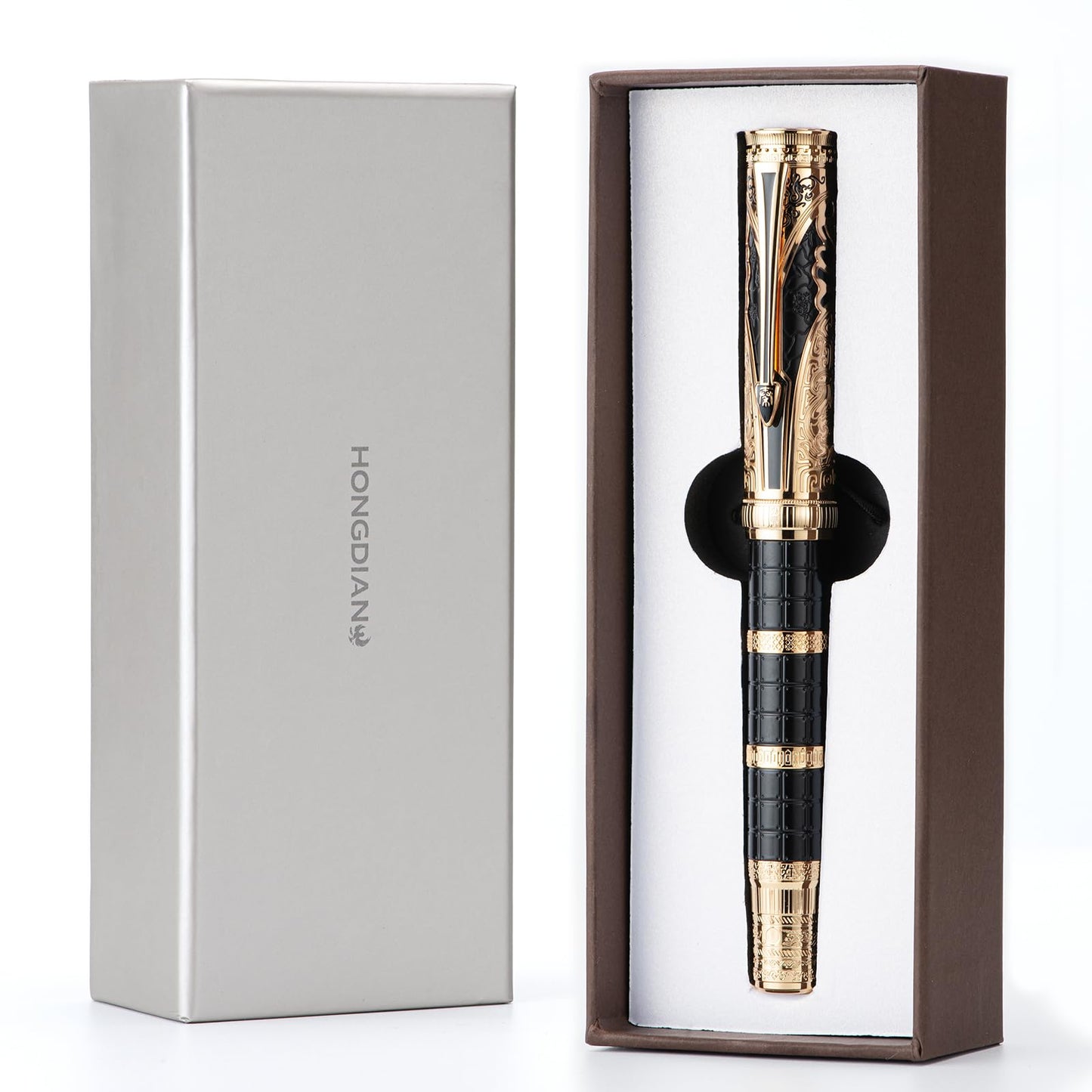 D5 Qin Dynasty Fountain Pen - Retro Chinese Totem Engraving, Smooth Writing - Pen Box Set