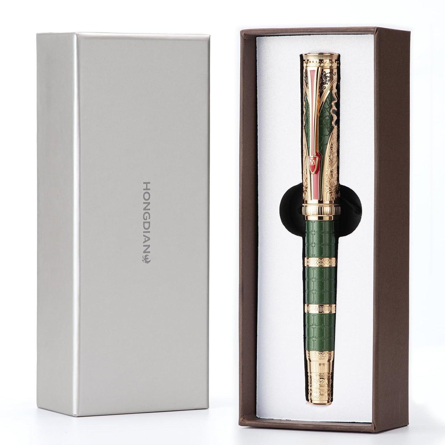 D5 Qin Dynasty Fountain Pen - Retro Chinese Totem Engraving, Smooth Writing - Pen Box Set