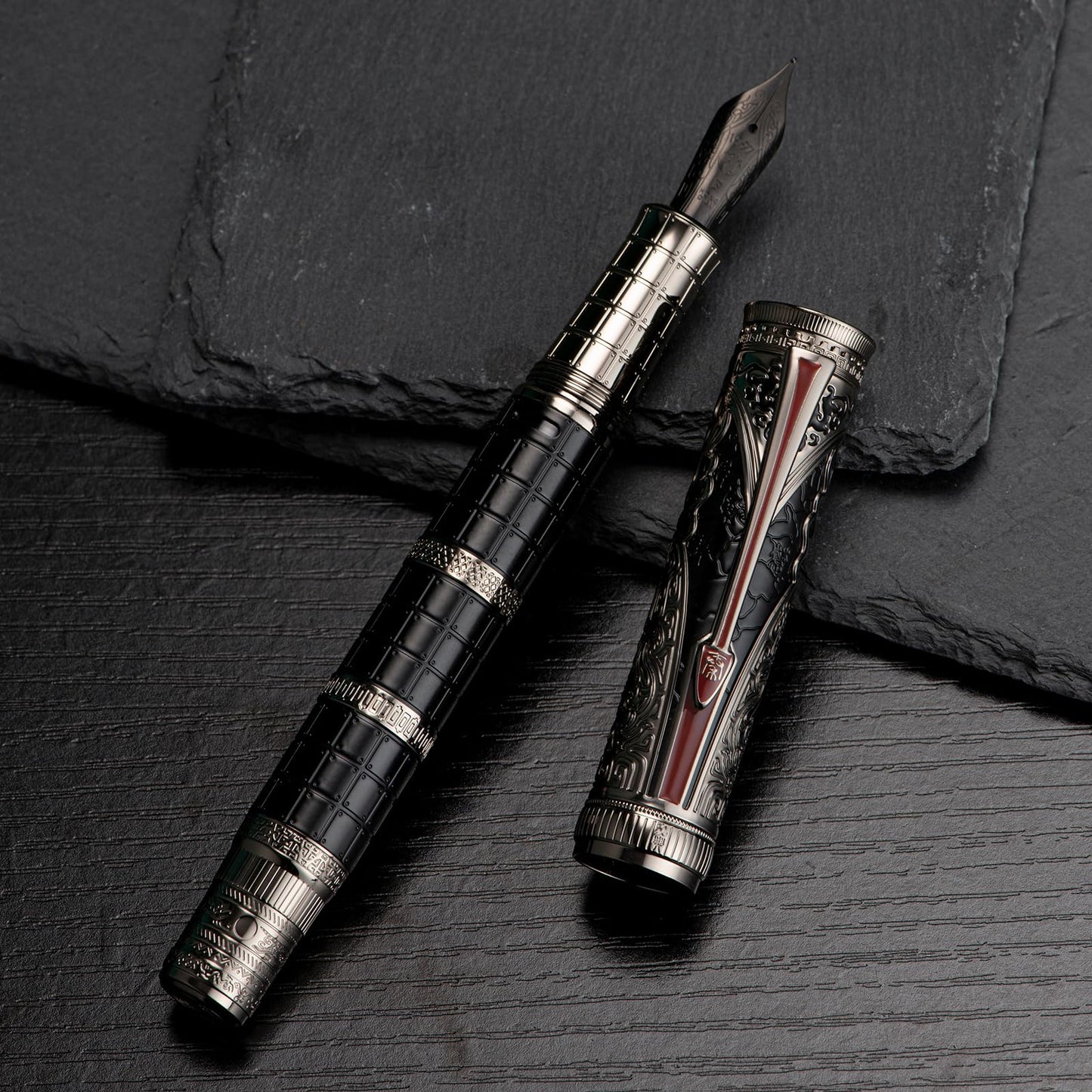 D5 Qin Dynasty Fountain Pen - Retro Chinese Totem Engraving, Smooth Writing - Pen Box Set