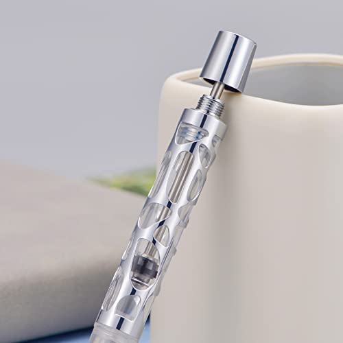 Matte Black Vacuum Filling Fountain Pen Set: Fine Nib, Transparent Acrylic Design