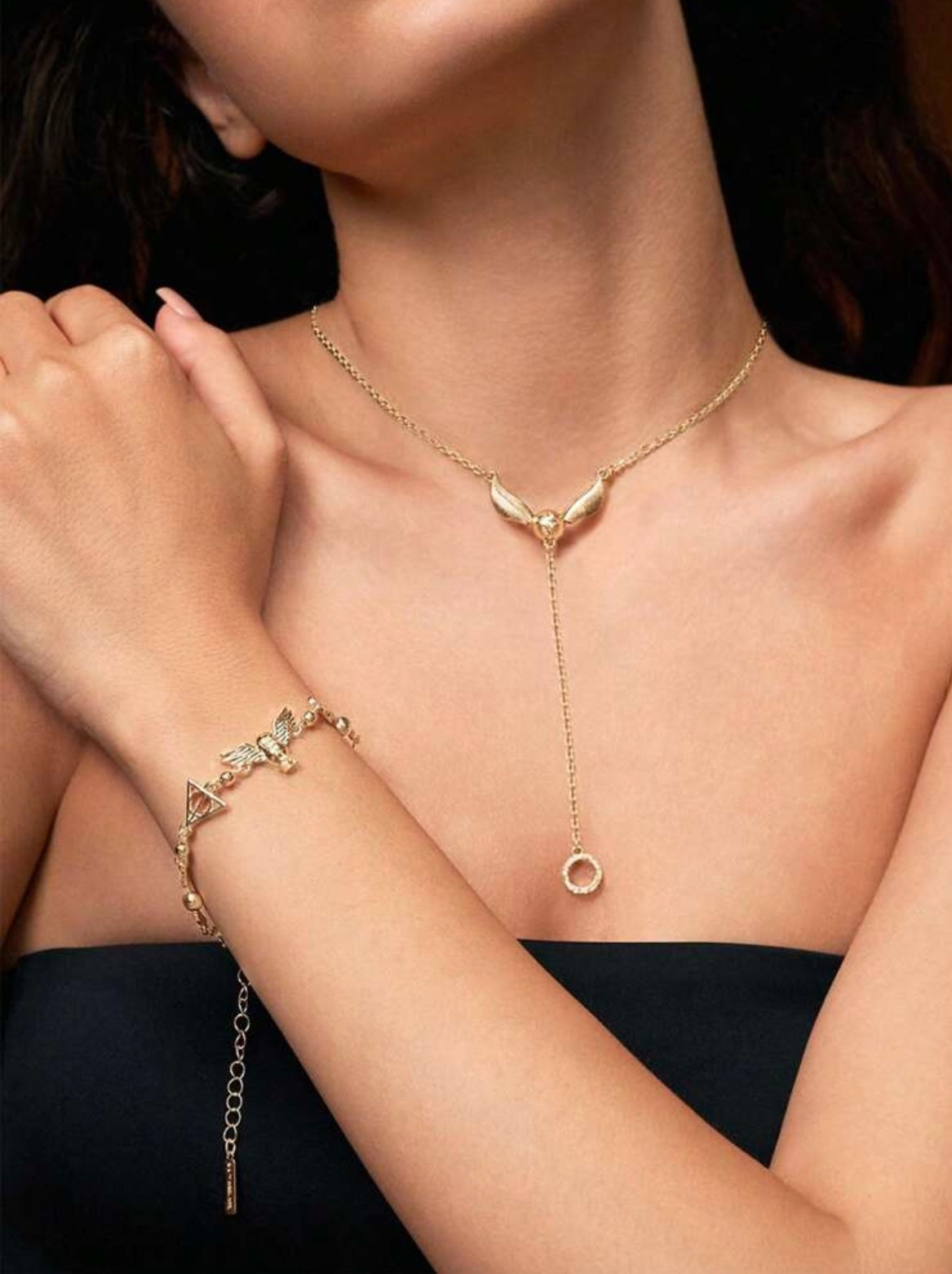 2pcs
Set Adjustable Size Zinc Alloy Necklace And Bracelet Gold-Tone Gift Set, Suitable For Gifts, Collection, Memento: Golden Snitch, Deathly Hallows, Hedwig