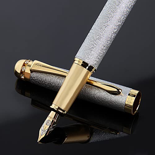 PrestigeQuill BOCIYER Rhinestone Diamond Fountain Pen Set - Multiple Color Styles with Frosted Finish, Luxury and Cute Pens for Office, Best Pen Set with 10 Ink Cartridges and Ink Refill Converter (Black)