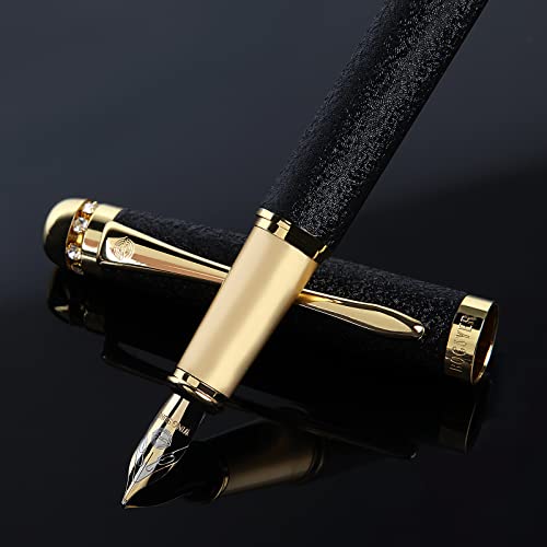 PrestigeQuill BOCIYER Rhinestone Diamond Fountain Pen Set - Multiple Color Styles with Frosted Finish, Luxury and Cute Pens for Office, Best Pen Set with 10 Ink Cartridges and Ink Refill Converter (Black)