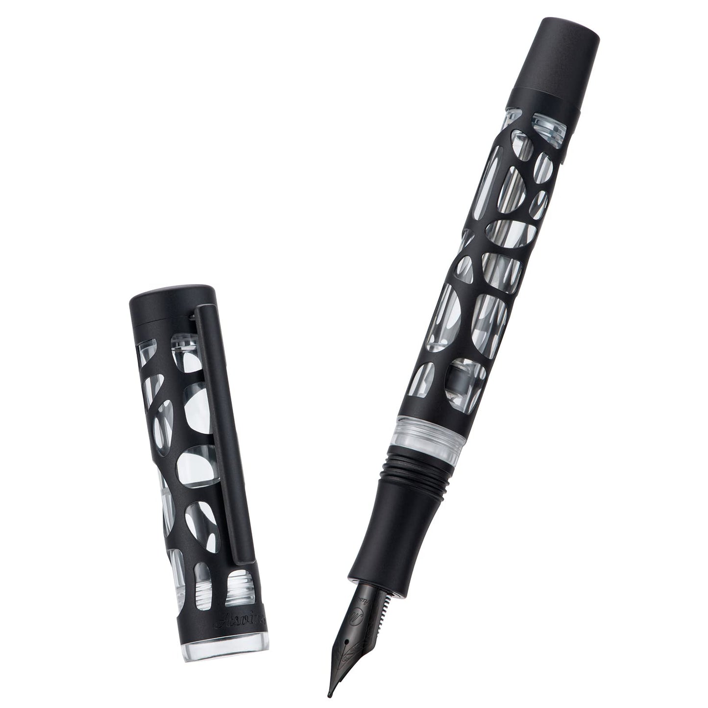 Matte Black Vacuum Filling Fountain Pen Set: Fine Nib, Transparent Acrylic Design