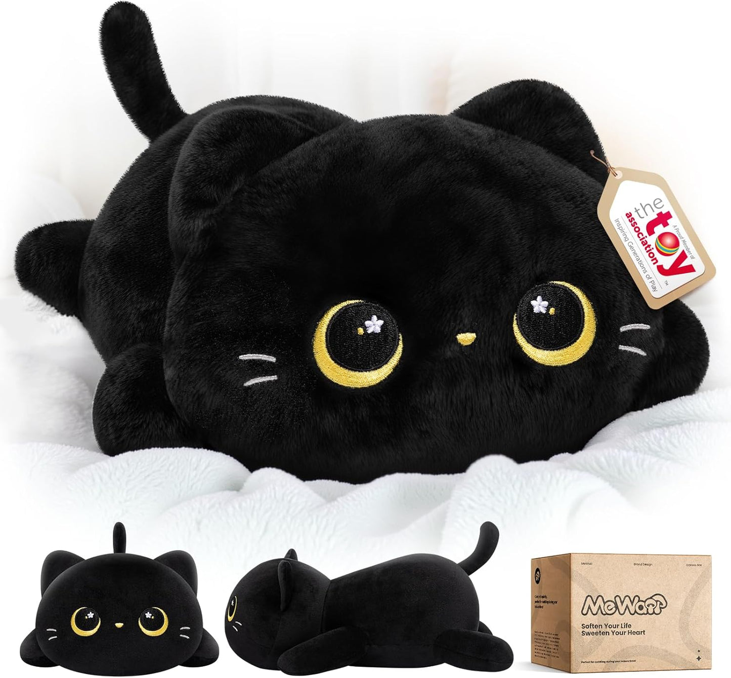 Kawaii Black Cat Plush Pillow – Soft Squishy Stuffed Animal Cushion for Kids