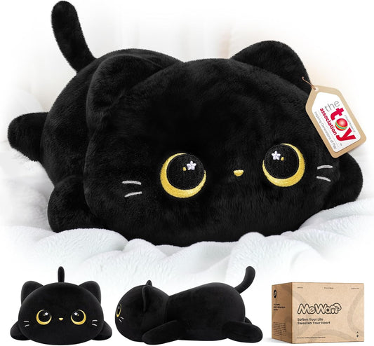 Kawaii Black Cat Plush Pillow – Soft Squishy Stuffed Animal Cushion for Kids
