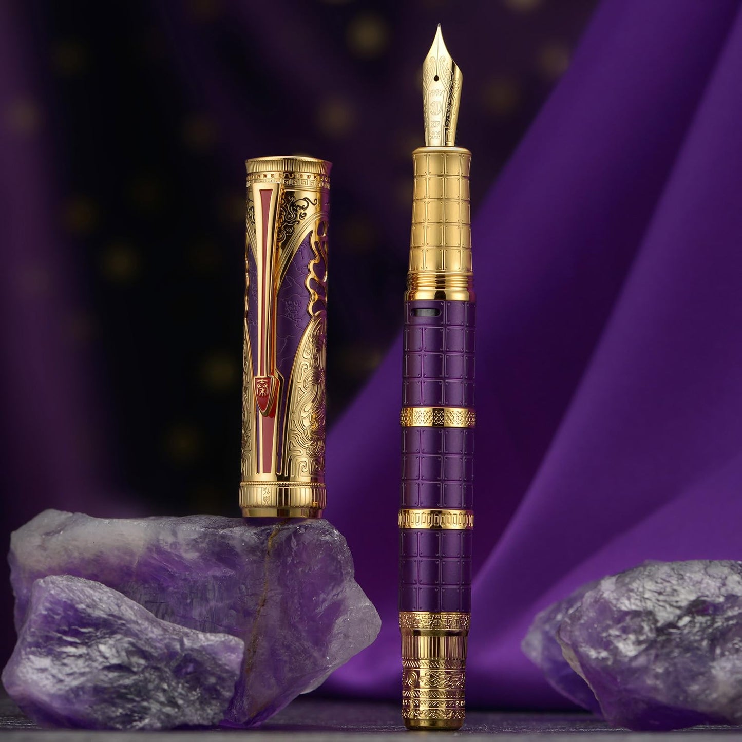 D5 Qin Dynasty Fountain Pen - Retro Chinese Totem Engraving, Smooth Writing - Pen Box Set