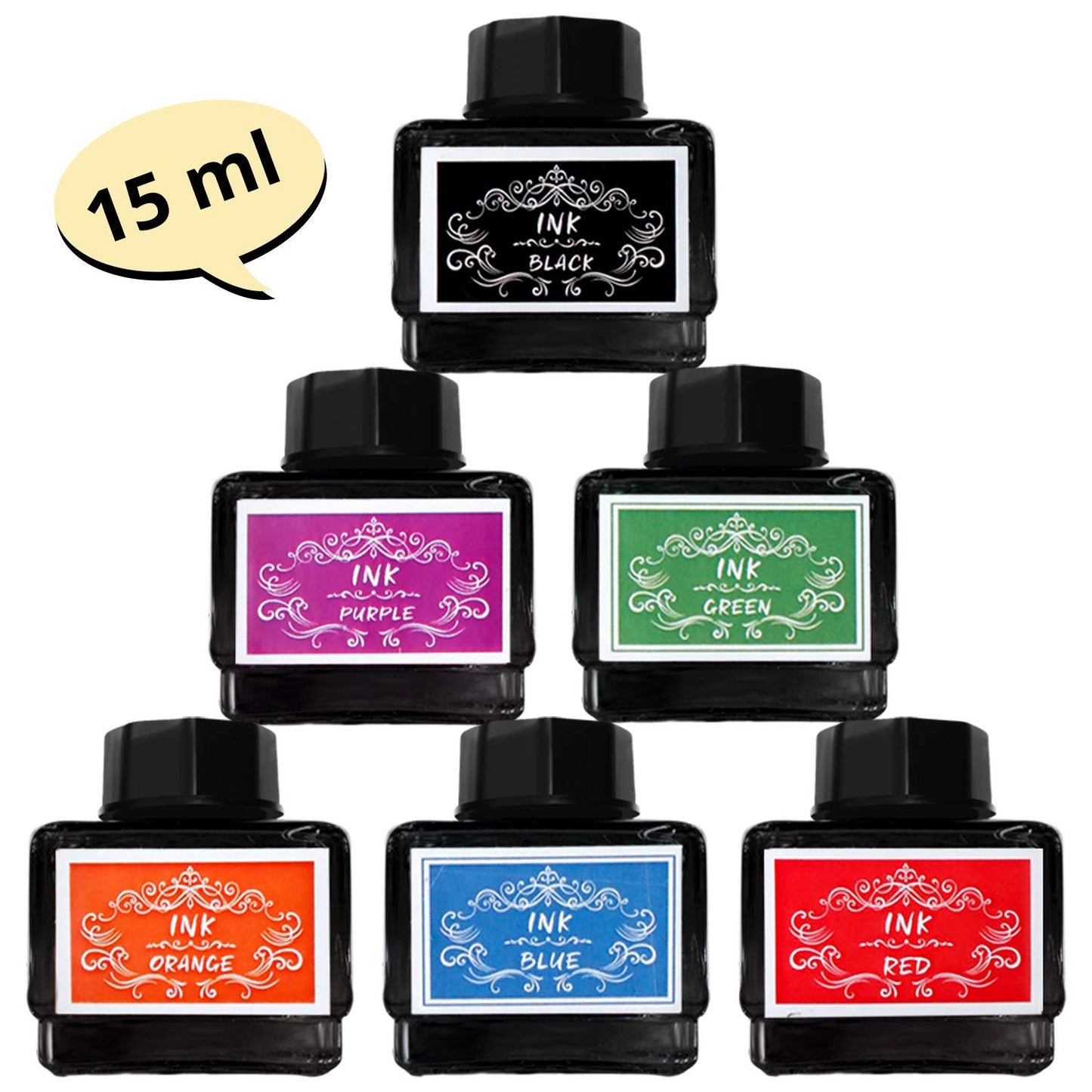 InkCraft Calligraphy Set: 15 ml Bottled Ink Collection for Fountain Pens & Dip Pens | Premium Fountain Pen and Dip Pen Ink Well