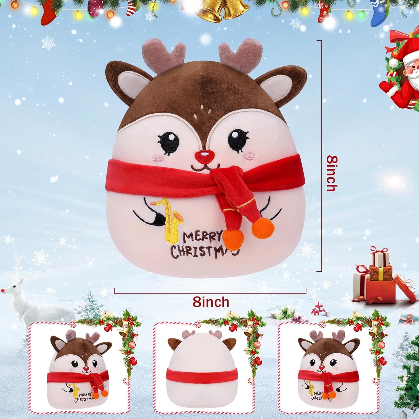 Christmas Elk Plush Toy with Saxophone – 8"