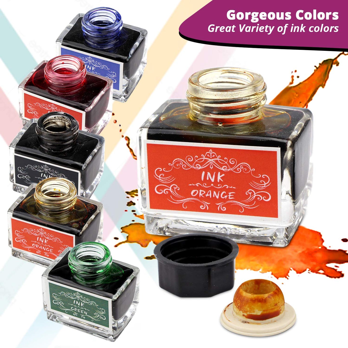 InkCraft Calligraphy Set: 15 ml Bottled Ink Collection for Fountain Pens & Dip Pens | Premium Fountain Pen and Dip Pen Ink Well