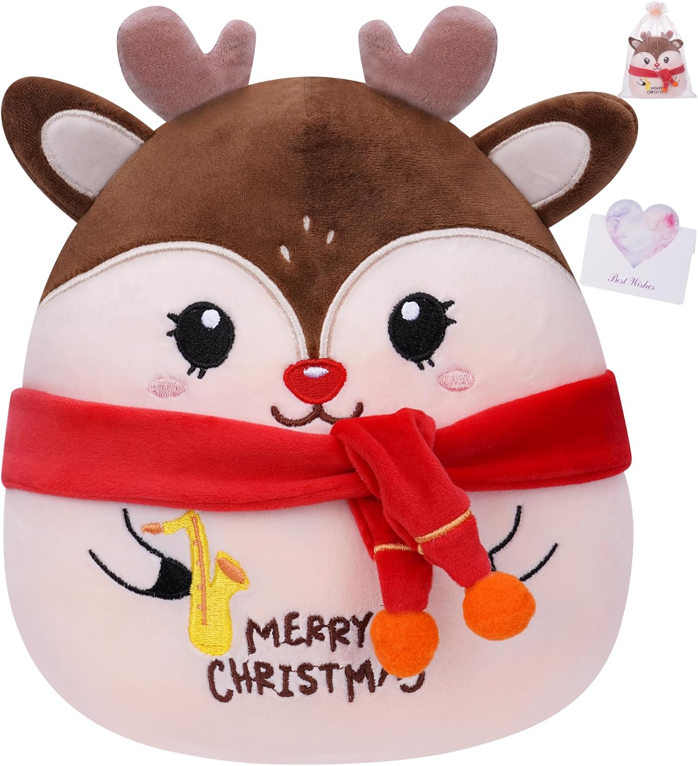 Christmas Elk Plush Toy with Saxophone – 8"