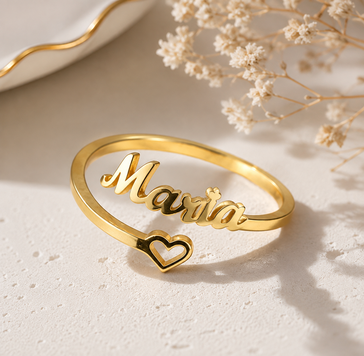 Custom Name Heart Open Ring